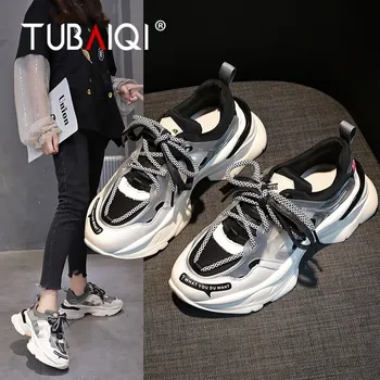 

Women Chunky Sneakers Fashion Black Gray Breathable Platform Sports Shoes Autumn Vulcanized Wedges Shoes Woman Running Shoes