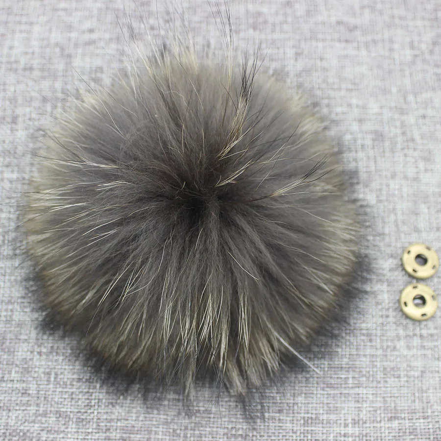 Big Colorful Fluffy Real Fur Fox Raccoon Pompoms With Button DIY Poms Balls Natural Fur Pompon For Hats Caps Shoes Whosale 