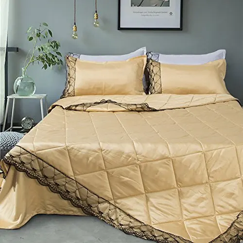 

WINLIFE European Style Solid Tencel Summer Cool Quilt Washed Lace Side Comforter