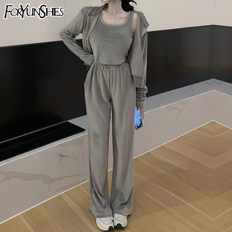 3 Piece Set Women Tracksuits Solid Hooded Jacket Coat+Slim Tank Tops+Elastic High Waist Sweatpants Outfit 2021 Fall Sportwear |