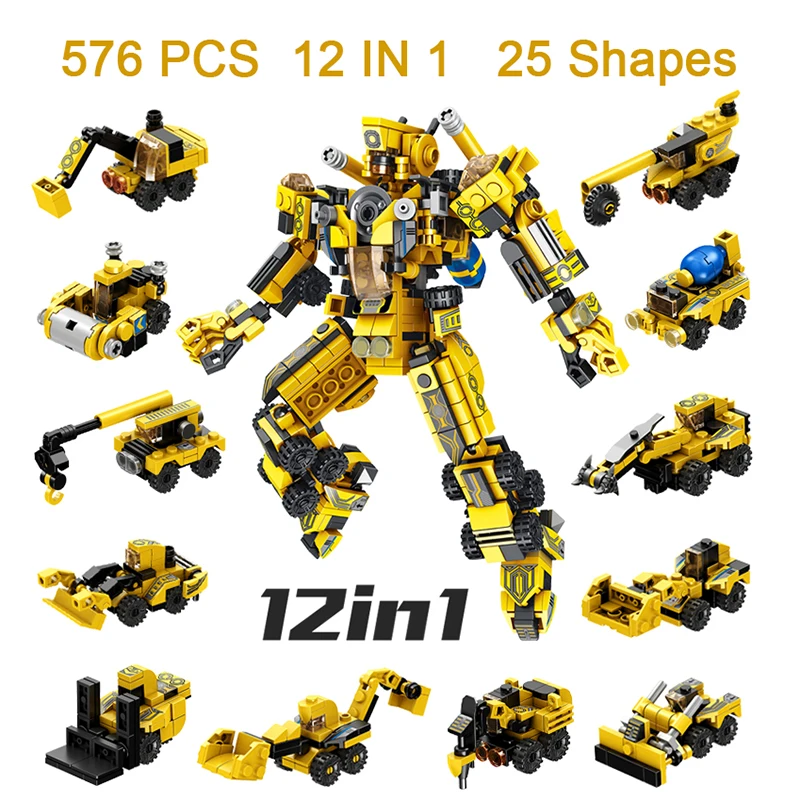 Juego de bloques de construcción de camión para niños, juguete educativo de camión, Robot de ladrillos, Mini vehículo de ingeniería, 576 Uds.