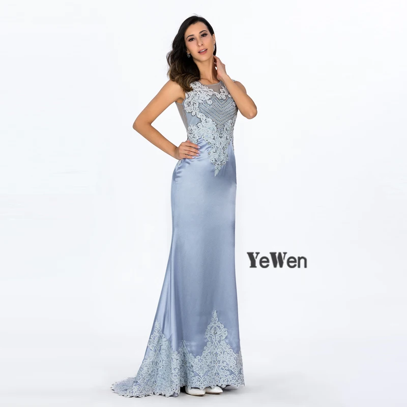 Синие атласные элегантные платья для выпускного Vestido de fiesta тюль без спинки без рукавов Печать Вечерние платья Длинные плюс размер YM20023