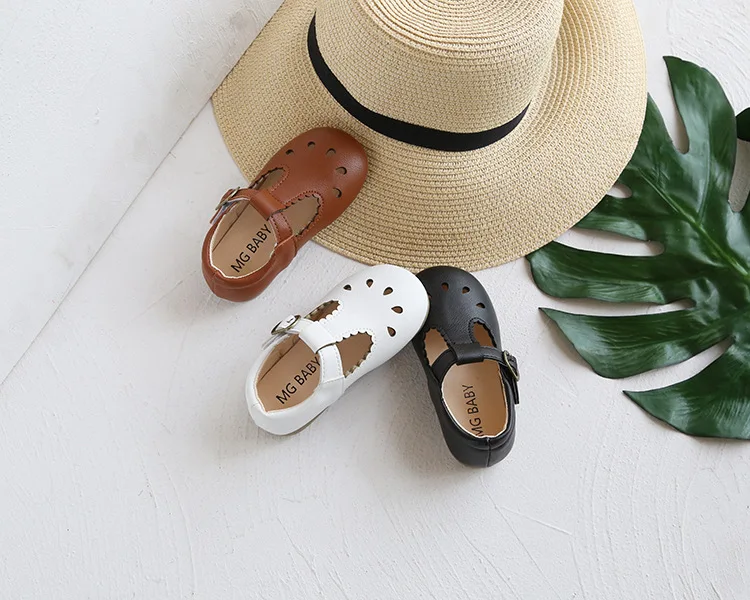 comfortable sandals child HoneyCherry Summer new leather shoes retro hollow children's soft bottom peas shoes toddler girl shoes extra wide fit children's shoes