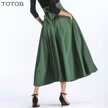 TOTOB Женская длинная юбка макси с разрезом винтажная Женская модная плиссированная Расклешенная юбка с карманами на шнуровке с бантом размера плюс 4XL