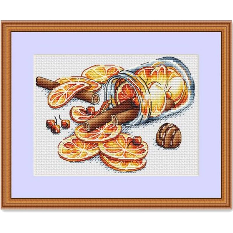 Cross stitch kit lemon print canvas aida 14ct 11ct count stitches embroidery DIY handmade