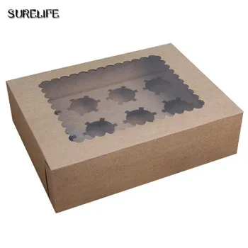 

10pcs cupcake box with window White Brown kraft paper Boxes Dessert Mousse box 6/12 Cup Cake Holders wholesalers Customized