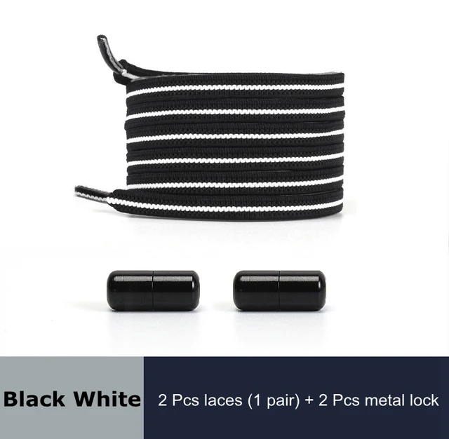 Free to Match Elastic Shoelaces Lock Lazy Laces Flat Multi Color Options No Tie Shoelace Round Capsule Metal 18 Colors Black White