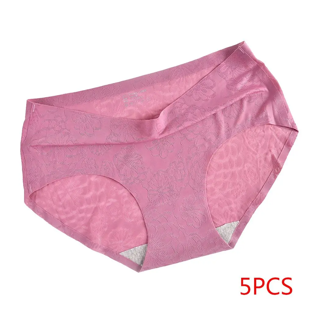 5PCS Ice Silk Girls Summer Soft Panties Women Invisible Seamless Breathable Briefs Underwear Briefs
