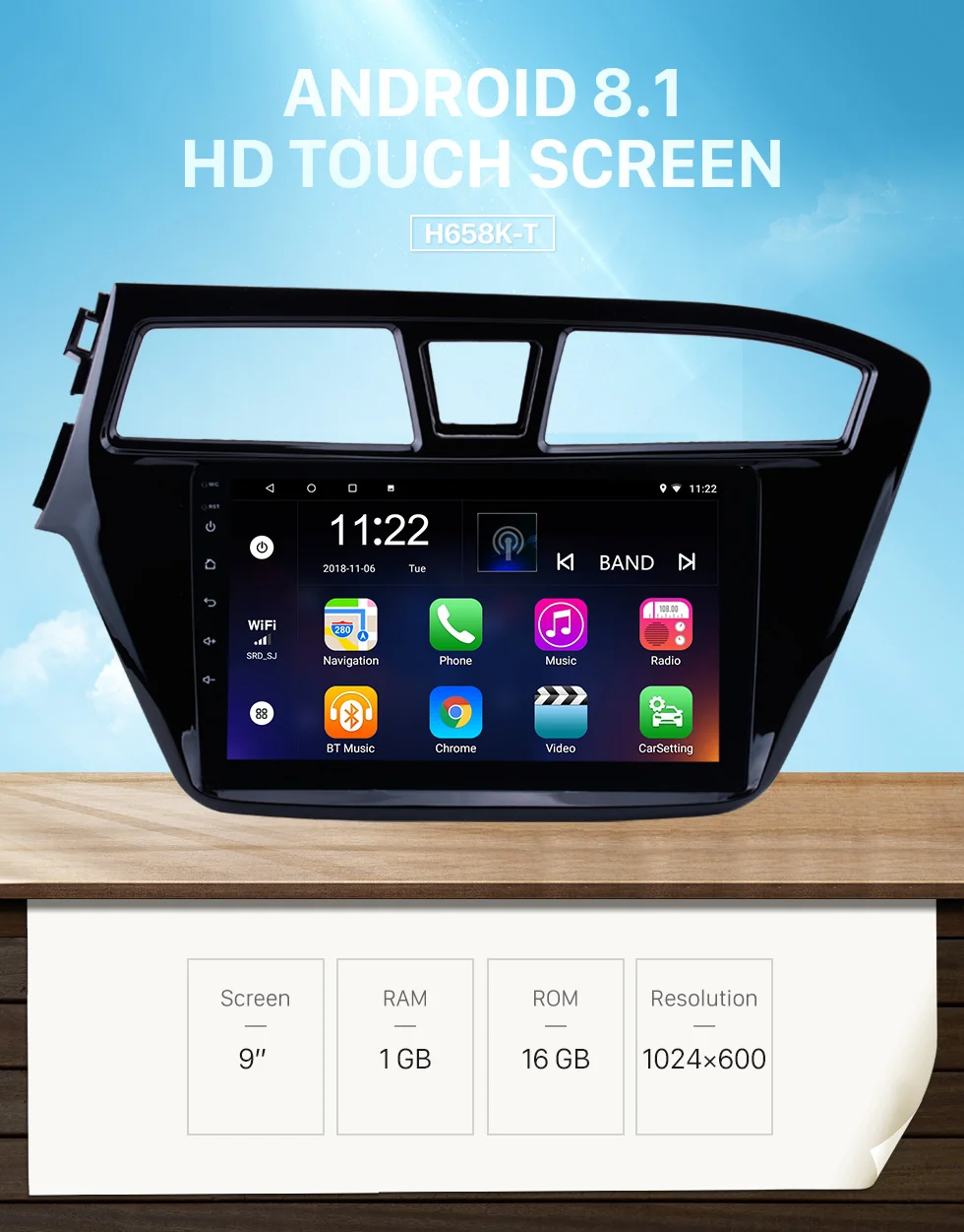 Sale Harfey 9 inch Android 8.1/9.0 2Din Car Radio WIFI Bluetooth QuadCore Multimedia Player For 2014 2015 HYUNDAI I20 Left Hand Drive 0