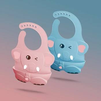 

Customized Infant easily wipes clean soft waterproof feeding silicone baby bib with food catcher