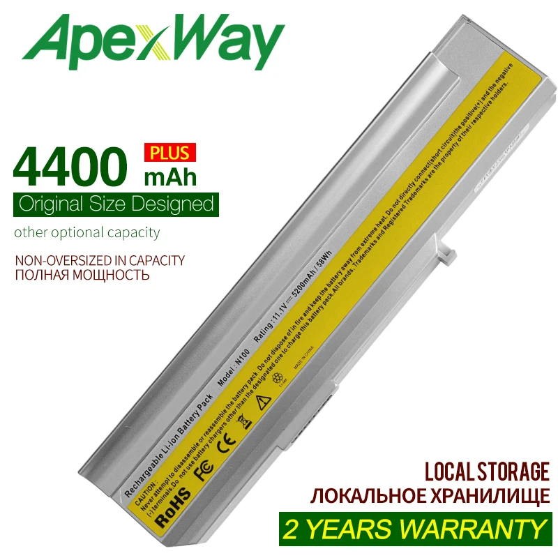 ApexWay 4400 мАч 10 8 В N100 Аккумулятор для ноутбука Lenovo 42T5252 42T5256 92P1186 92P1184 3000 C200 8922 0689 0768 N200
