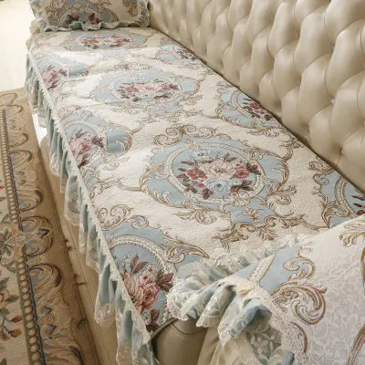 Blue-Lace edge Европейский стиль диванная подушка Роскошные четыре сезона универсальный кожаный чехол на диван - Цвет: Blue-Lace edge