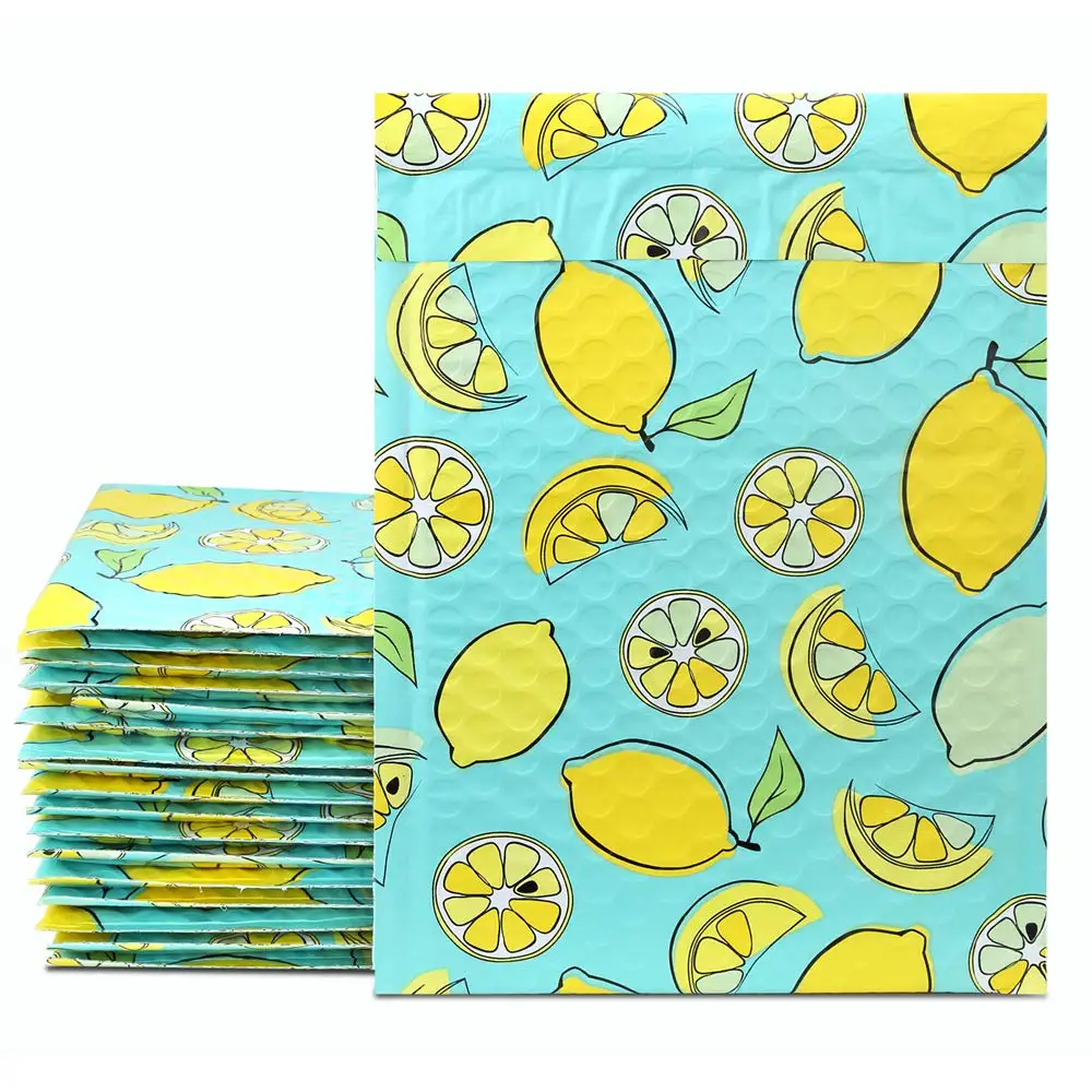10 шт 120x180 мм печатные пластиковые пузырчатая почтовая упаковка смешанный узор полиэтиленовый пузырчатый конверт оберточная сумка - Цвет: Lemon