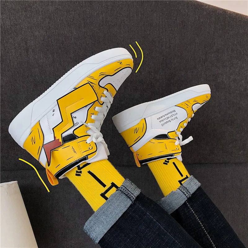 Men's Pikachu Shoes Sneakers Autumn Winter PU Leather Classic High Top Men Vulcanized Shoes Casual Men's Boots Male