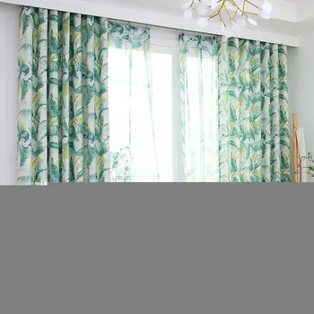 

New American-style Plant Printing Curtain Nordic Ins Cotton and Linen Printing Semi-shading Curtain Fabric Can Be Customized