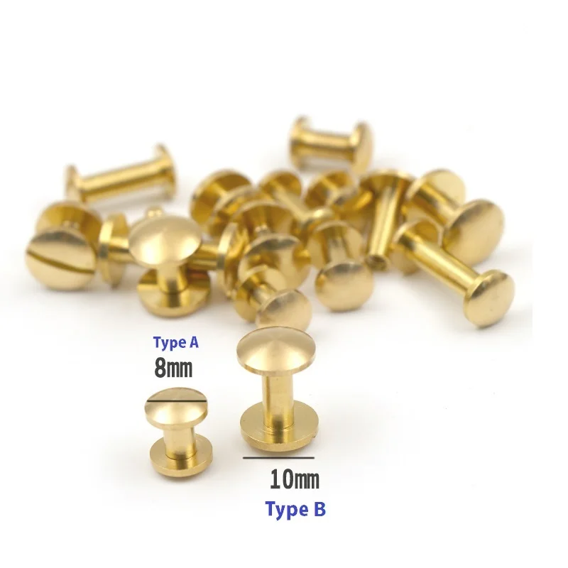 10pcs/lot Pure Brass Chicago Screws Arc Head Screw Belt Leather Craft