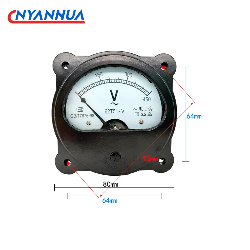 62T51-V Ac Voltmetro Analogico Volt Panel Meter 250V 300V 450V 500V 1000V 85*85Mm