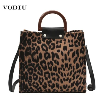 

Bag Womens Luxury Handbags Shoulder 2019 Fashion Canvas Leopard Print Wooden Portable Purses Big Capacity Shopping Women's Bags