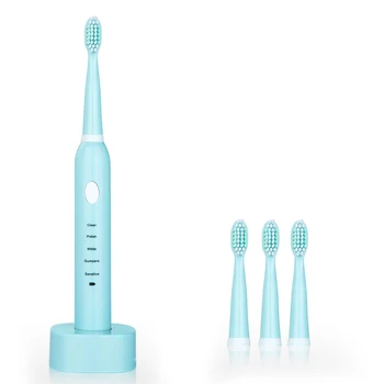 

Sonic Electric Toothbrush Battery Operated With 4x Brush Heads Oral Hygiene Health Products Usb Rechargeable Toothbrush Blue