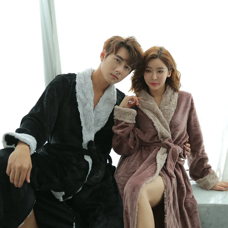 

Bathrobe Men Robe Kimono Men Robes Bath Men Sleepwear Mens Robes Long Sleeve Nightgown Fall/winter Coral Fleece Couples Home