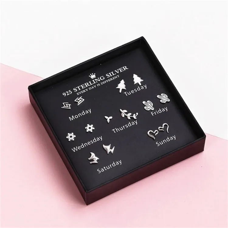 New Arrival 925 Sterling Silver Fashion Jewelry A Week Earrings Gift Box Set Combination Girl Heart Beautiful Festival E001 | Украшения и