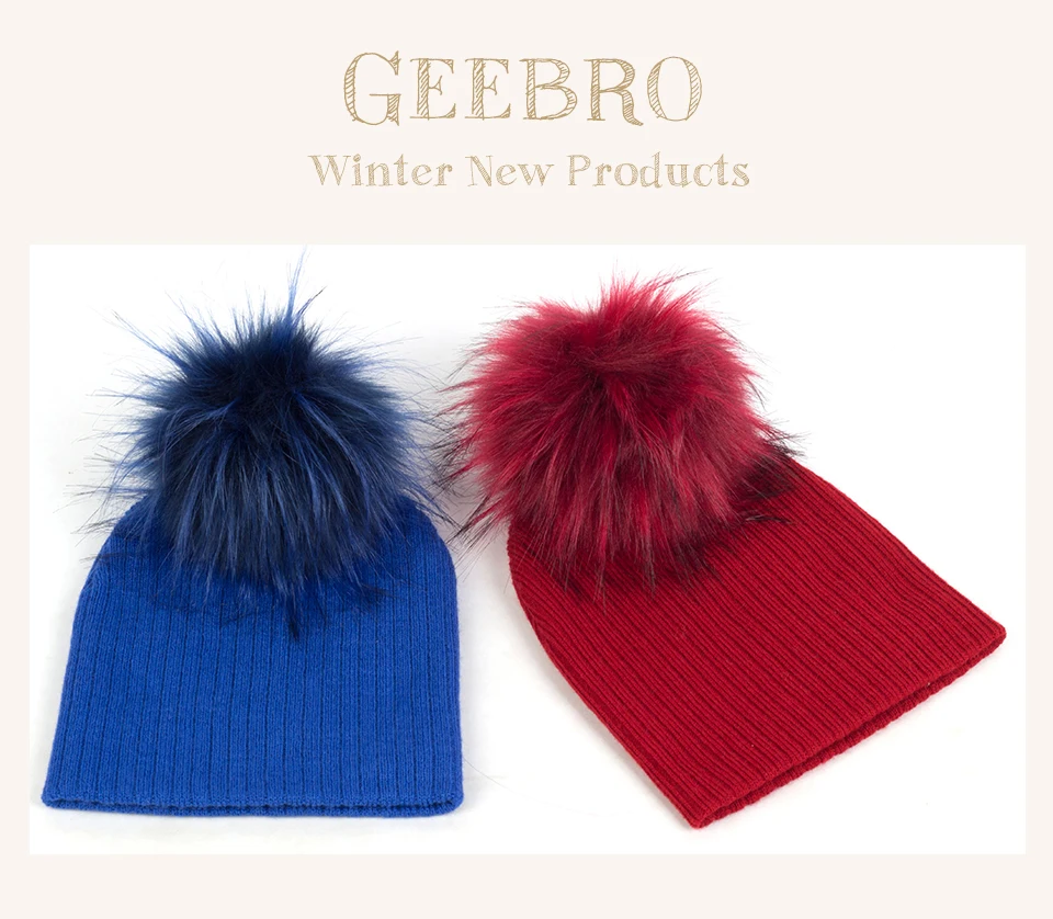 Geebro Fashion child baby Solid Color Ribbed Beanies hats With Faux fur pompom New Girls Boys Kids Soft Cute skully hats timberland skully