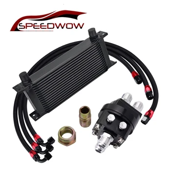 

SPEEDWOW 16ROW Transmission Oil Cooler+Oil Adapter Filter Cooler Plate+1M/1.2M/1.4M Nylon Stainless Steel Braided Hose Line Kit