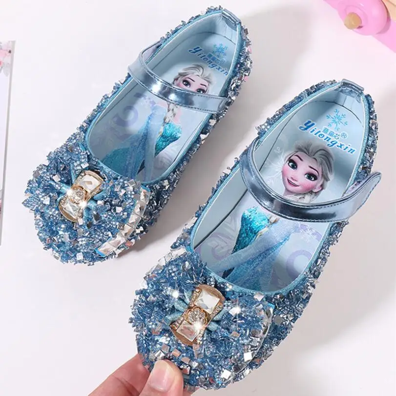 

Kids Summer Autumn Leather Shoes Girls Flat Children Elsa Shoes Girls Blue Party Shoes Kids Elsa Princess Sneakers