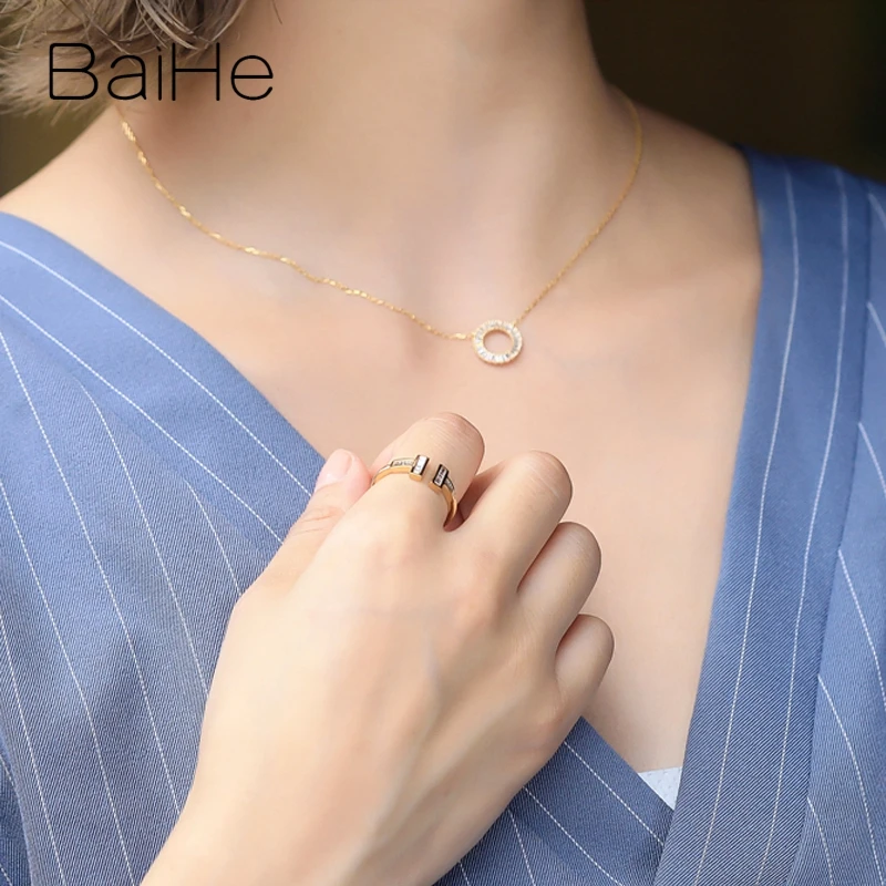 BAIHE Solid 14K желтое золото 0.25CT Сертифицированный H/SI натуральные Алмазы обручальные женские классические ювелирные украшения Подарочное кольцо