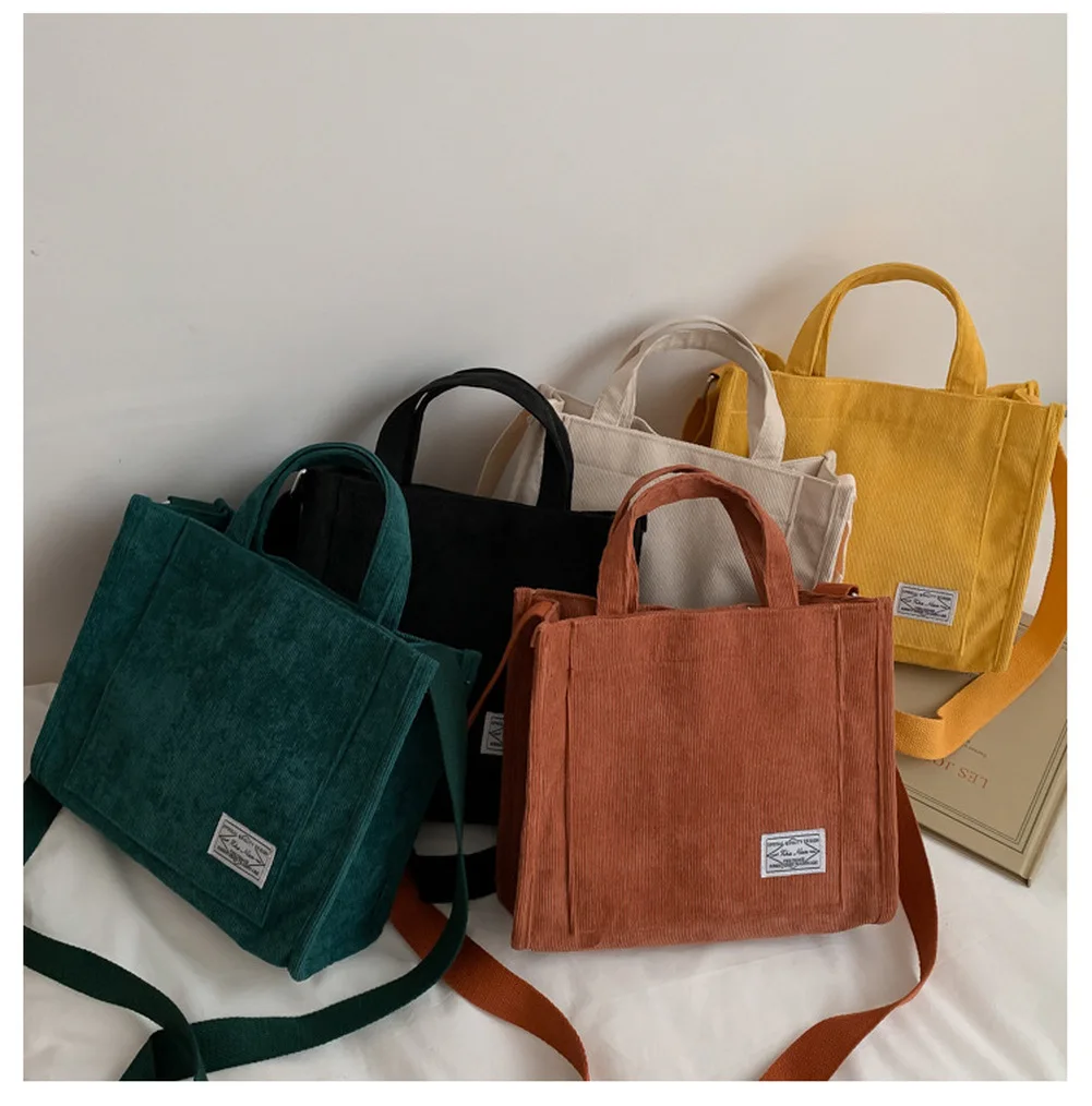 Corduroy Cotton Canvas Handbag Casual Tote Shoulder Bag Messenger Bags