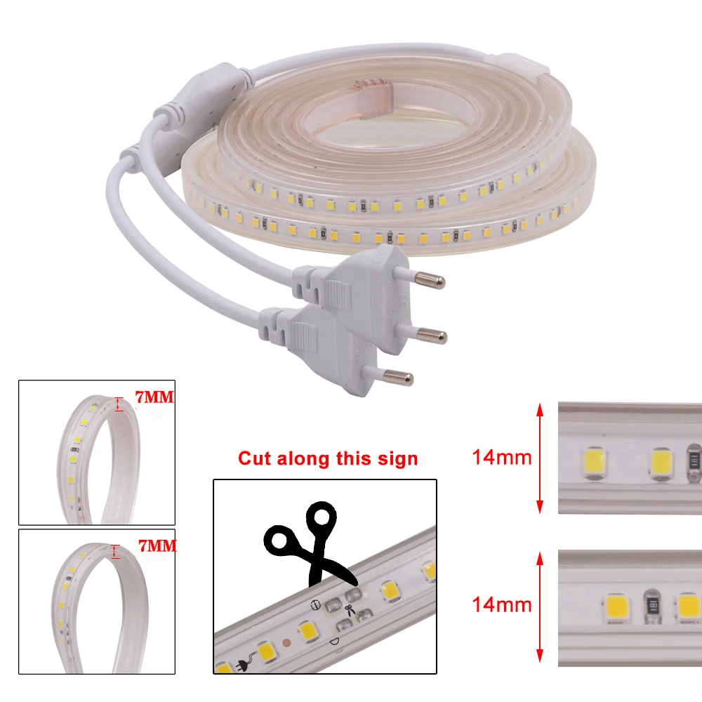 Светодиодный полосы AC220V SMD 2835 IP67 Водонепроницаемый лента-тесьма со светодиодами 60 Светодиодный s/m 120 светодиодный s/m Smart светодиодный полосы