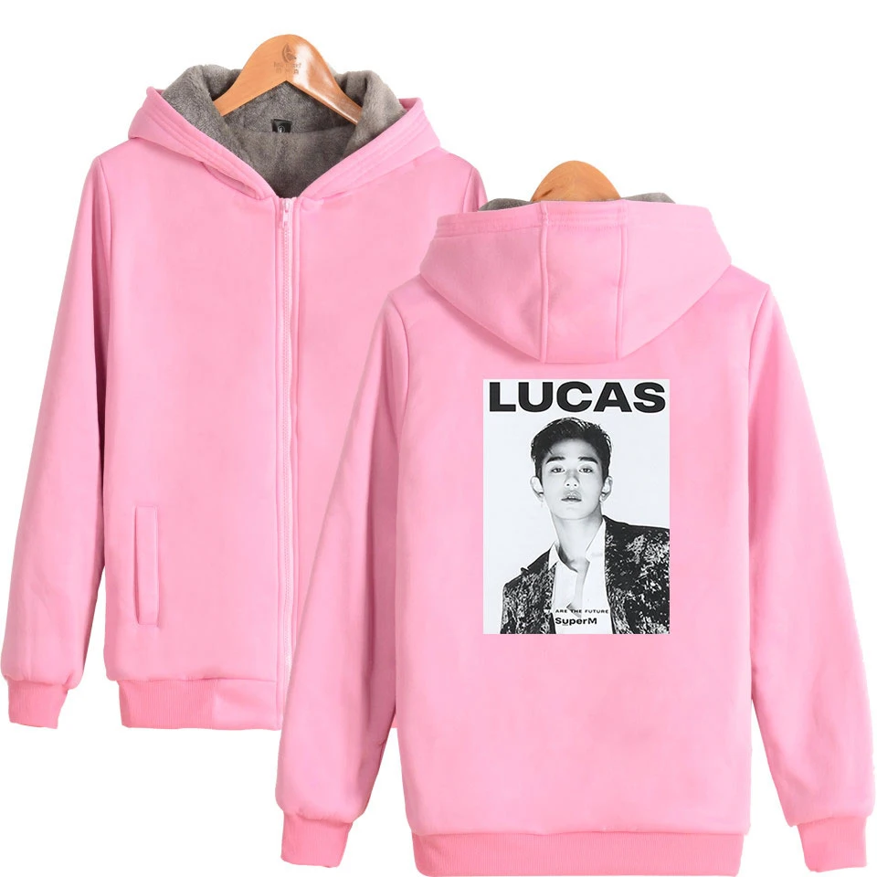 Новая зимняя мода хип-хоп Kpop LUCAS супер Толстовка спортивный костюм для мужчин и женщин толстовки на молнии куртка с длинным рукавом толстовки с капюшоном топы - Цвет: pink