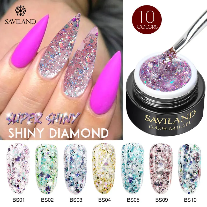 SAVILAND 6ml Super Diamond Shining Glitter Soak Off Long Lasting Pretty Gel DIY Nail Decorations for Nails Salon Art Design