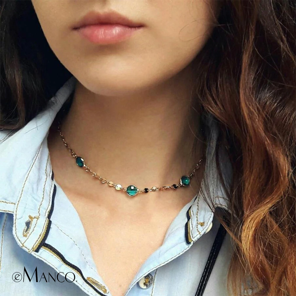 

eManco Blue Crystal Choker Necklace Beads Making Charming Copper Chain Lady Gifts for Women Wholesale 4 Items