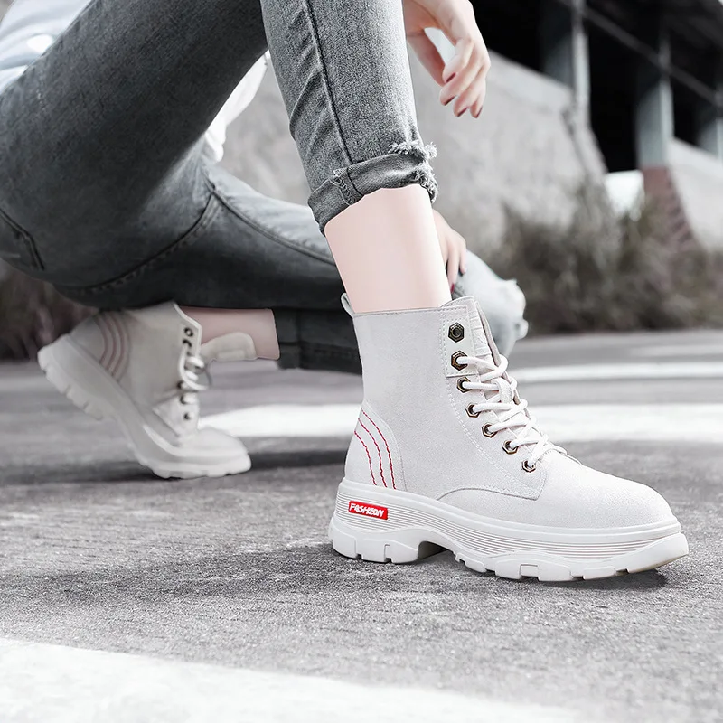 

WOMEN'S Shoes round-Toe Martin Boots Solid Color Worker Boot Lace-up Thick Bottomed Outdoor Casual Fashion Short Boots Gucci Tia