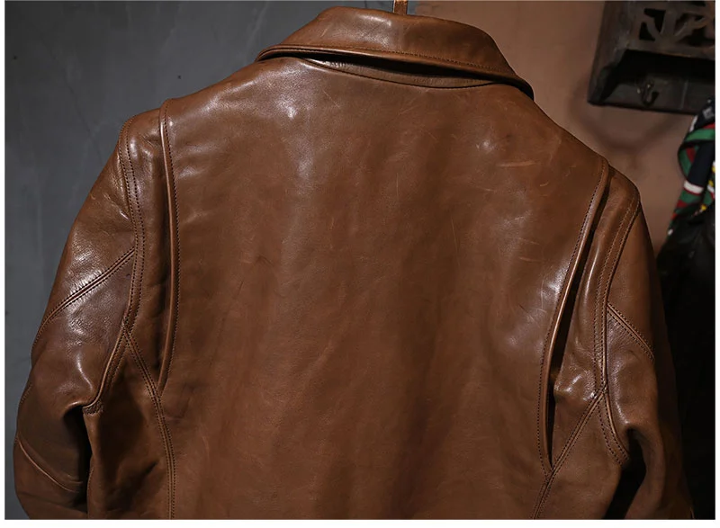 plus size genuine leather coats & jackets Free shipping.vintage brown horsehide jacket.classic biker leather coat.high quality mens slim leather clothing. genuine leather coats & jackets with hood