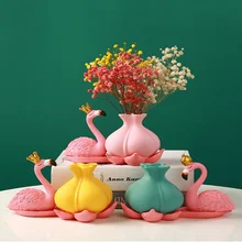 New Nordic Style Pink Flamingo Vase Home Decoration Statue Crafts TV Cabinet Decoration Creative Small Flower Vase Ornament