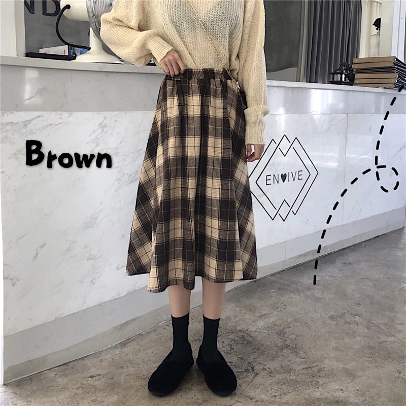 khaki plaid midi skirt