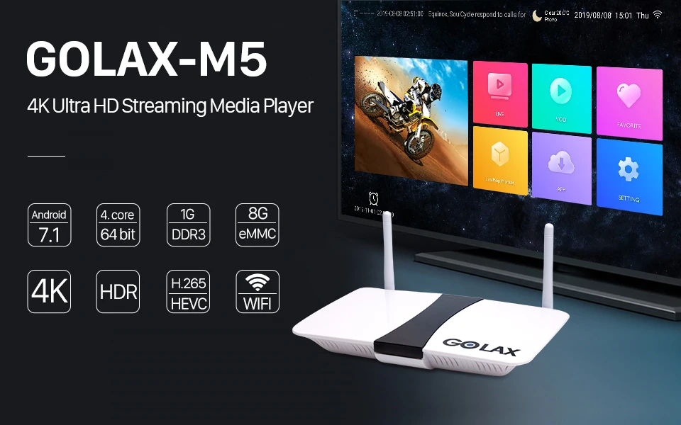 Golax M5 ТВ приемник Android 7,1 Смарт ТВ приставка Amlogic S905W четырехъядерный LAN 100 м H.265 медиаплеер 1 ГБ 8 ГБ 4 к 2,4 ГГц Wifi 4 к коробка