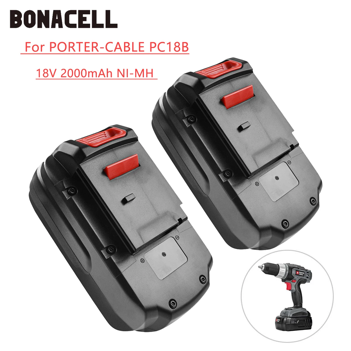 

Bonacell 2000mAh 18V Battery for PORTER CABLE PC18B PCC489N PC18BLEX PC18SS PC18JR PC18JS PC18FL PCC581B PC18DS L30