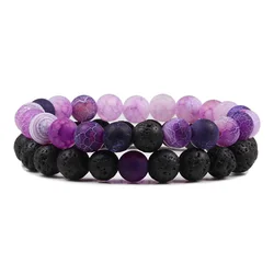 Elegant Black and White Lava Stone Beaded Yoga Bracelets - Stylish Couples Elastic Jewelry (8mm black purple)