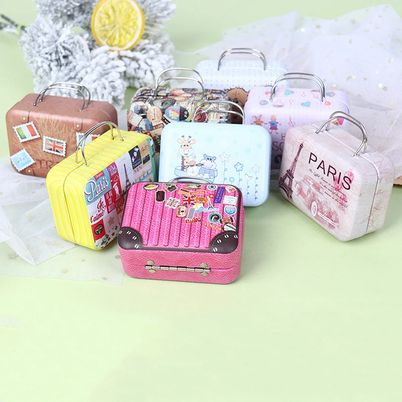 1pcs Dollhouse Mini Metal Suitcase Fashion Miniature Toys Trunk Decor Lovely Small Clutch Jewellery Box Doll Handbag
