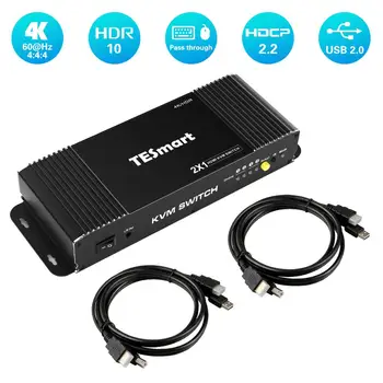 

TESmart HDMI KVM Switch 2 Port 4K@60Hz Ultra HD 2x1 HDMI KVM Switcher with 2 Pcs 5ft KVM Cables Supports Mechanical and Multime