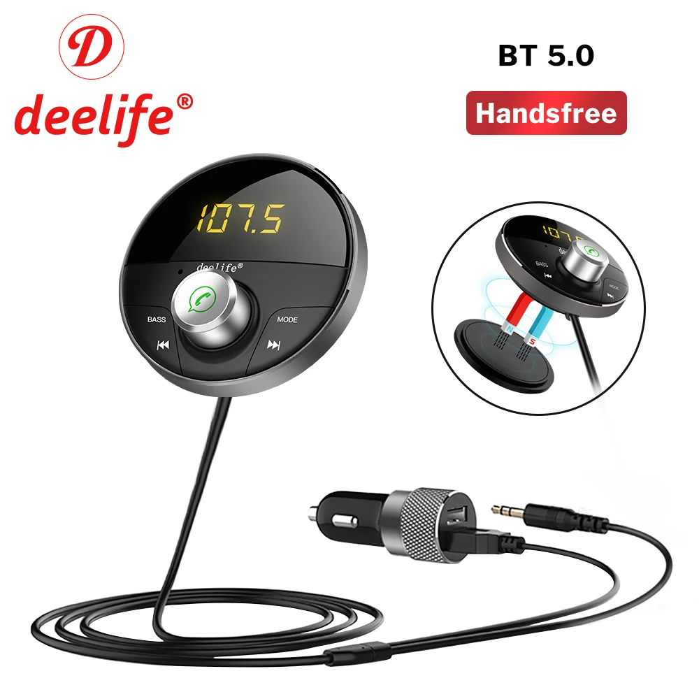 Deelife Bluetooth Aux Adapter In Car Handsfree Kit Bt 5.0 Audio Receiver For Auto Phone Free Carkit Fm - Bluetooth Car Kit - AliExpress