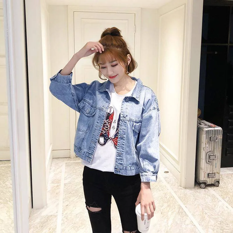 Vangull новая джинсовая куртка Harajuku Женская вышитая джинсовая куртка хип хоп сзади цветок кружева вверх джинсовая куртка повседневная женская куртка