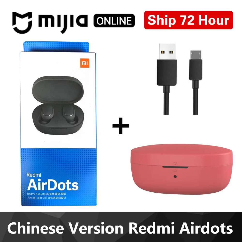 Xiaomi Redmi Airdots TWS Bluetooth 5,0 наушники стерео беспроводные активные шумоподавления с микрофоном свободные Наушники управление AI - Цвет: Redmi Red Case