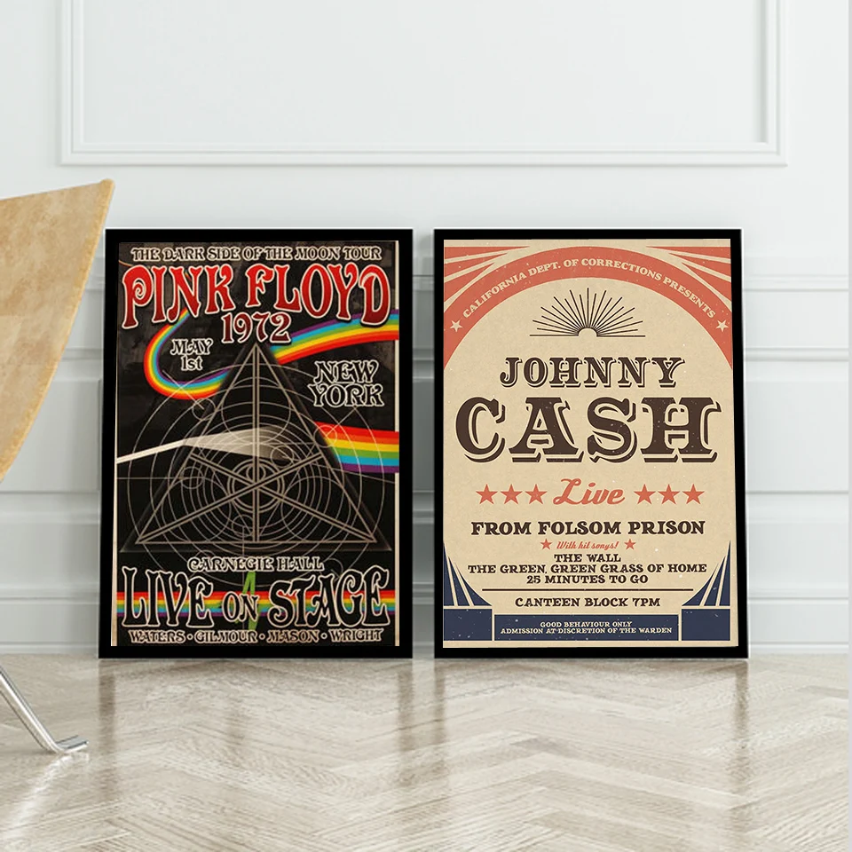 Постеры в стиле ретро для концертов Fleetwood Pink_Floyd Картина на холсте Джонни кэш