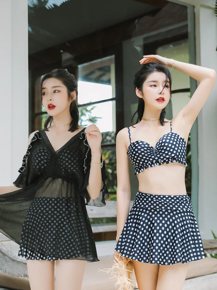 

Swimming Suit Women's 2018 New Style Split Skirt-Chest Push up Underwire Belly Covering Slimming Conservative Three-piece Set Ho