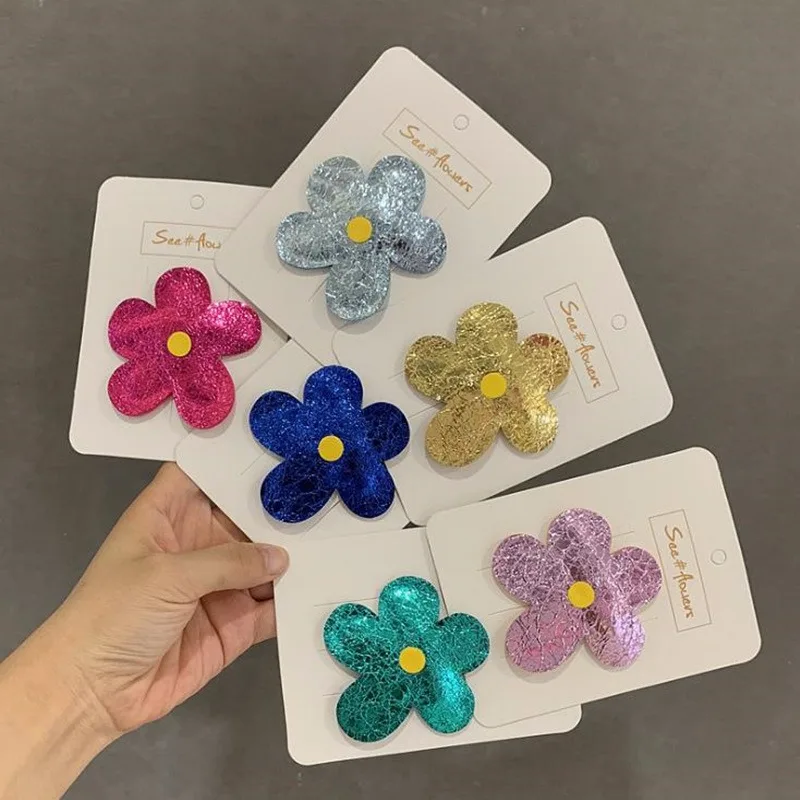 

Hot Sale Leather Big Flower Hairpins for Children Korean Style Cute BB Clips Kids Summer Hair Accessories Free Shipping