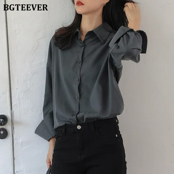 

BGTEEVER Autumn Winter Fashion Loose Women Shirts OL Style Single-breasted Full Sleeve Shirt Blouses Female Shirts Tops 2019
